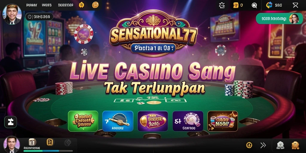 Tampilan gameplay Live Casino SENSATIONAL77 yang memukau dan interaktif.